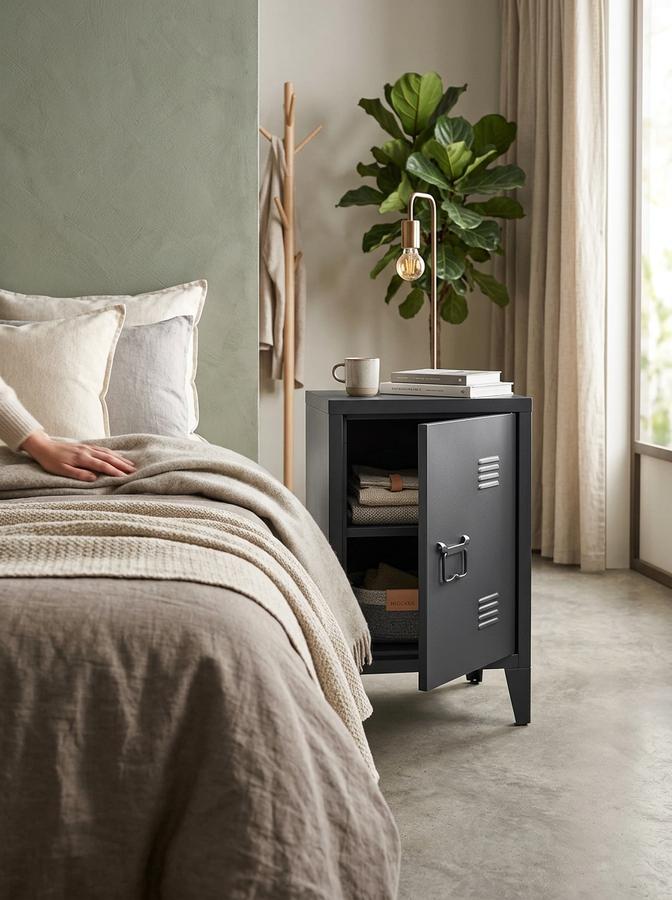 Metal Nightstand in bedroom